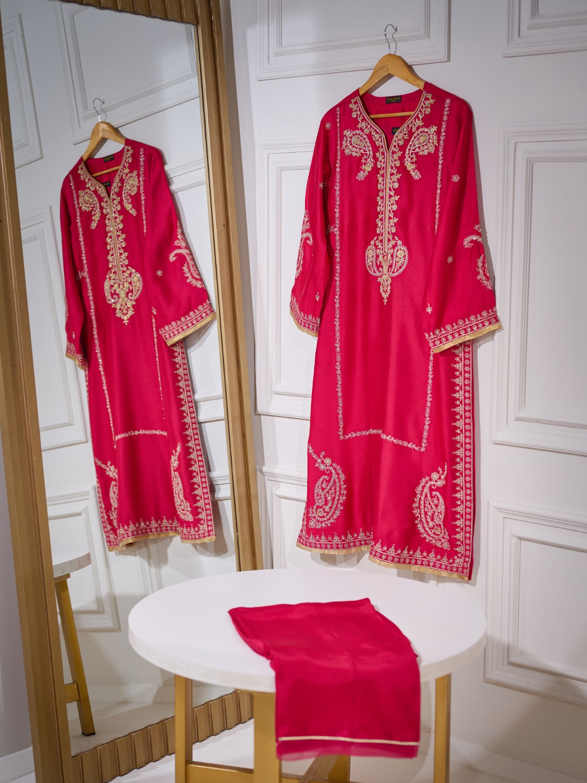 2 Piece- Pure Silk Net Embroidered Suit S110287