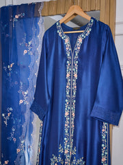 3 Piece- Pure Silk Net Embroidered Suit S110294