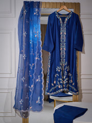 3 Piece- Pure Silk Net Embroidered Suit S110294