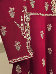 3 Piece - Pure Chiffon Embroidered Frock S111814