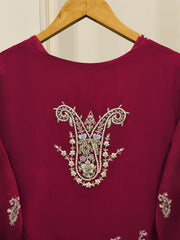 3 Piece - Pure Chiffon Embroidered Frock S111814