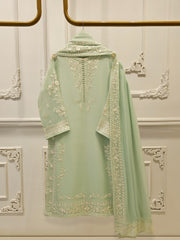 3 Piece - Pure Chiffon Embroidered Suit S112185