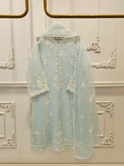 3 Piece - Pure Organza Embroidered Suit S112447