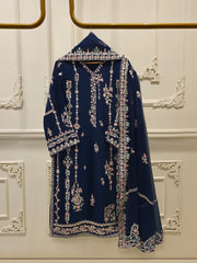 3 Piece - Pure Chiffon Embroidered Suit S112857