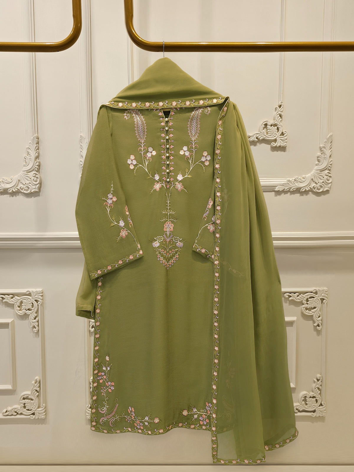 3 Piece - Pure Embroidered Cotton Net Suit S112928
