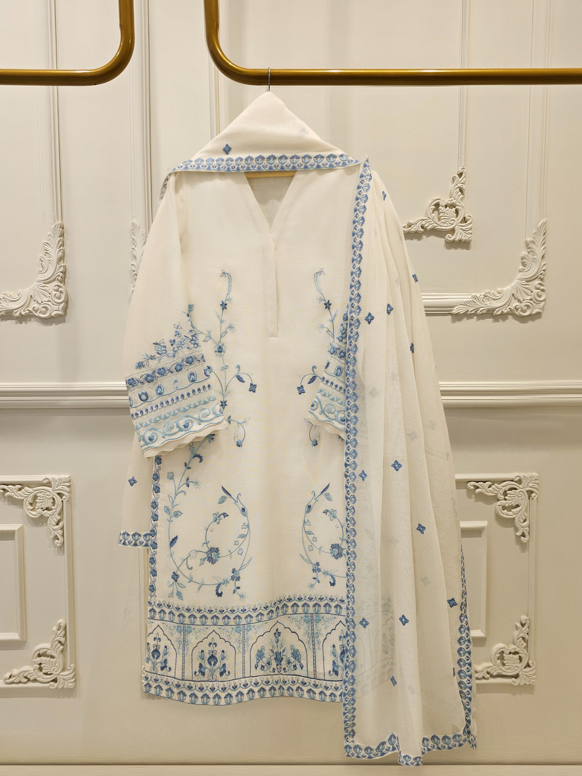 3 Piece - Pure Embroidered Cotton Net Suit S112942