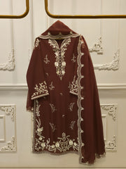 3 Piece - Pure Embroidered Cotton Net Suit S113077