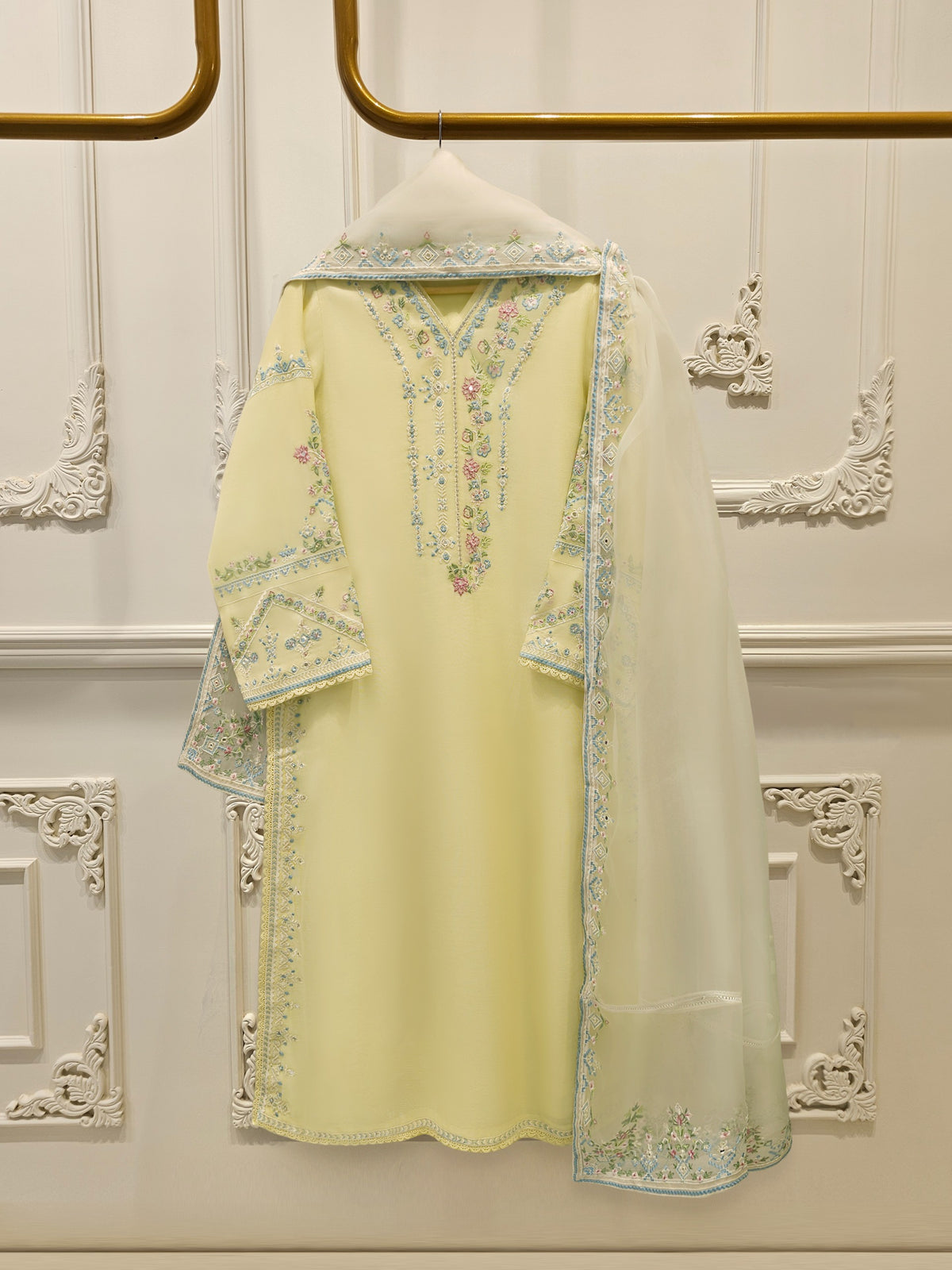 3 Piece - Pure Embroidered Cotton Net Suit S113239
