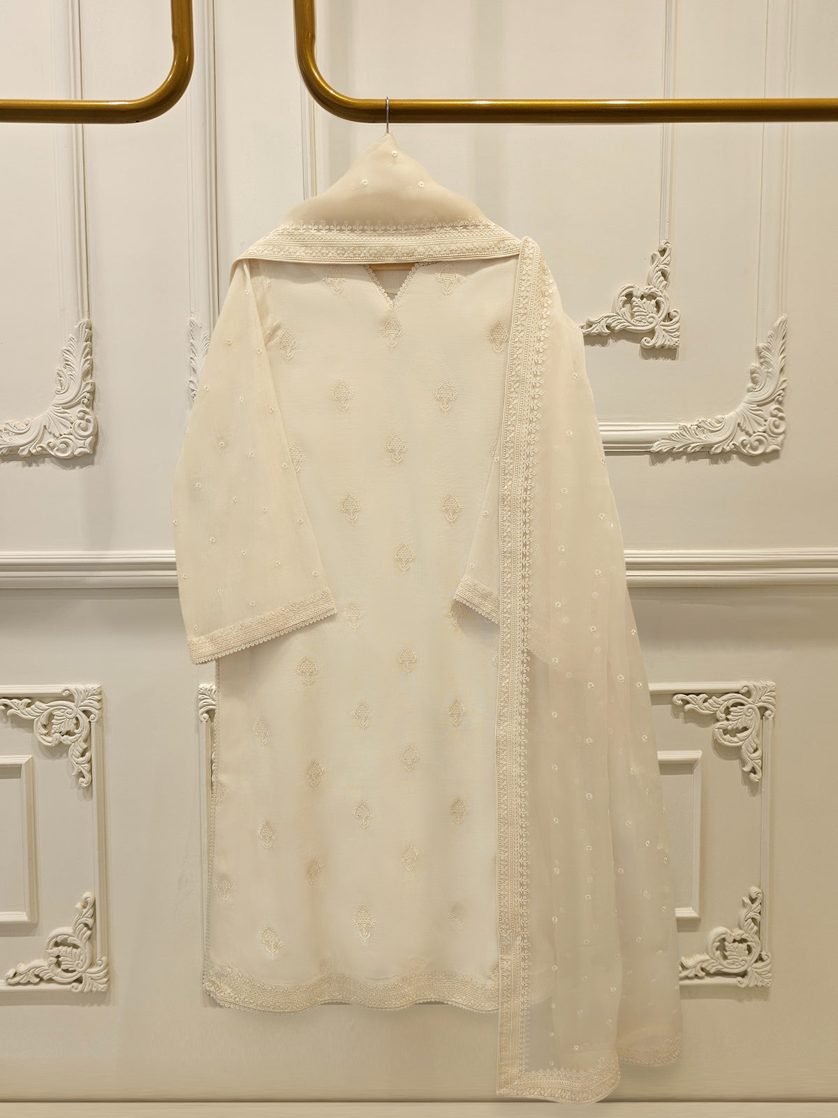 (Unstitched) 3 Piece - Pure Embroidered Cotton Net Suit S113613