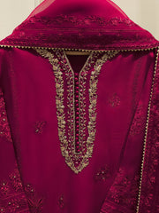 3 Piece- Pure Sheesha Silk Embroidered Suit S113884