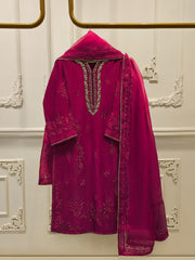 3 Piece- Pure Sheesha Silk Embroidered Suit S113884