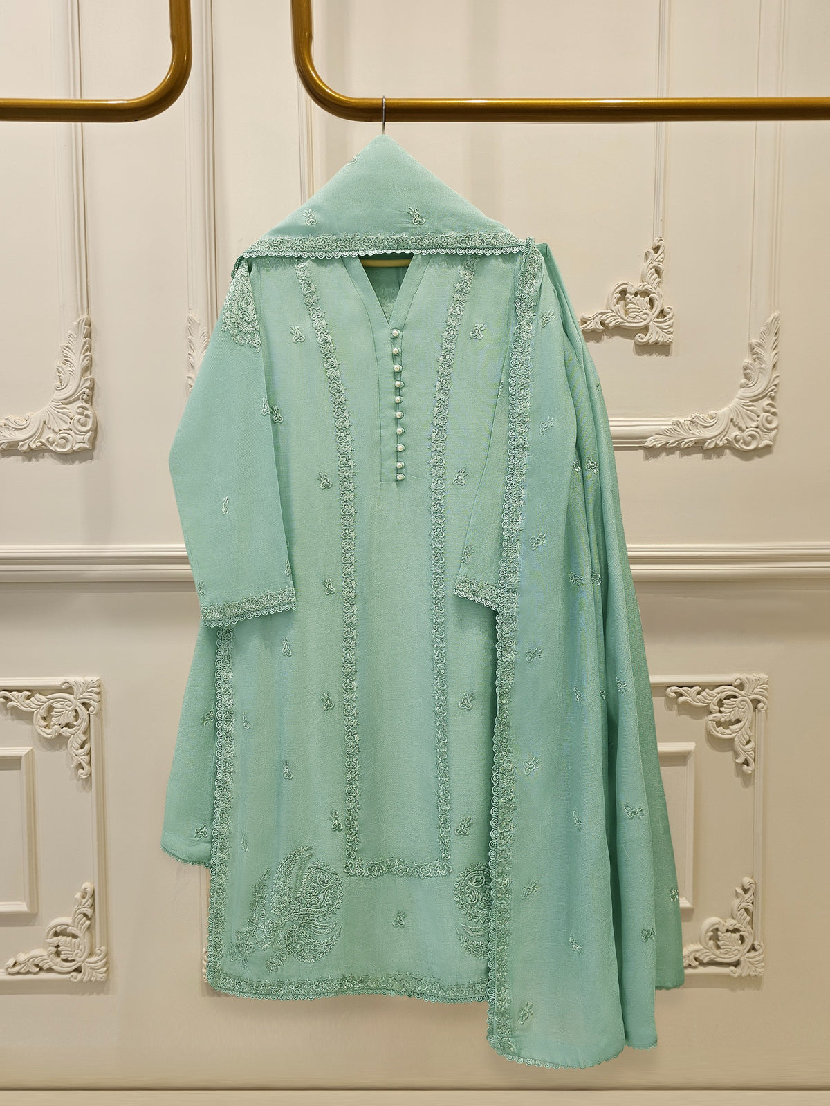 3 Piece - Pure Embroidered Cotton Net Suit S113911