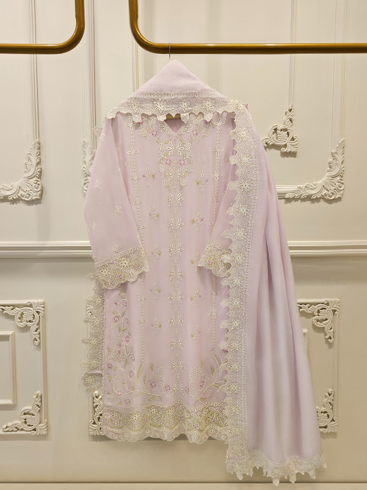 3 Piece - Pure Embroidered Cotton Net Suit S114258