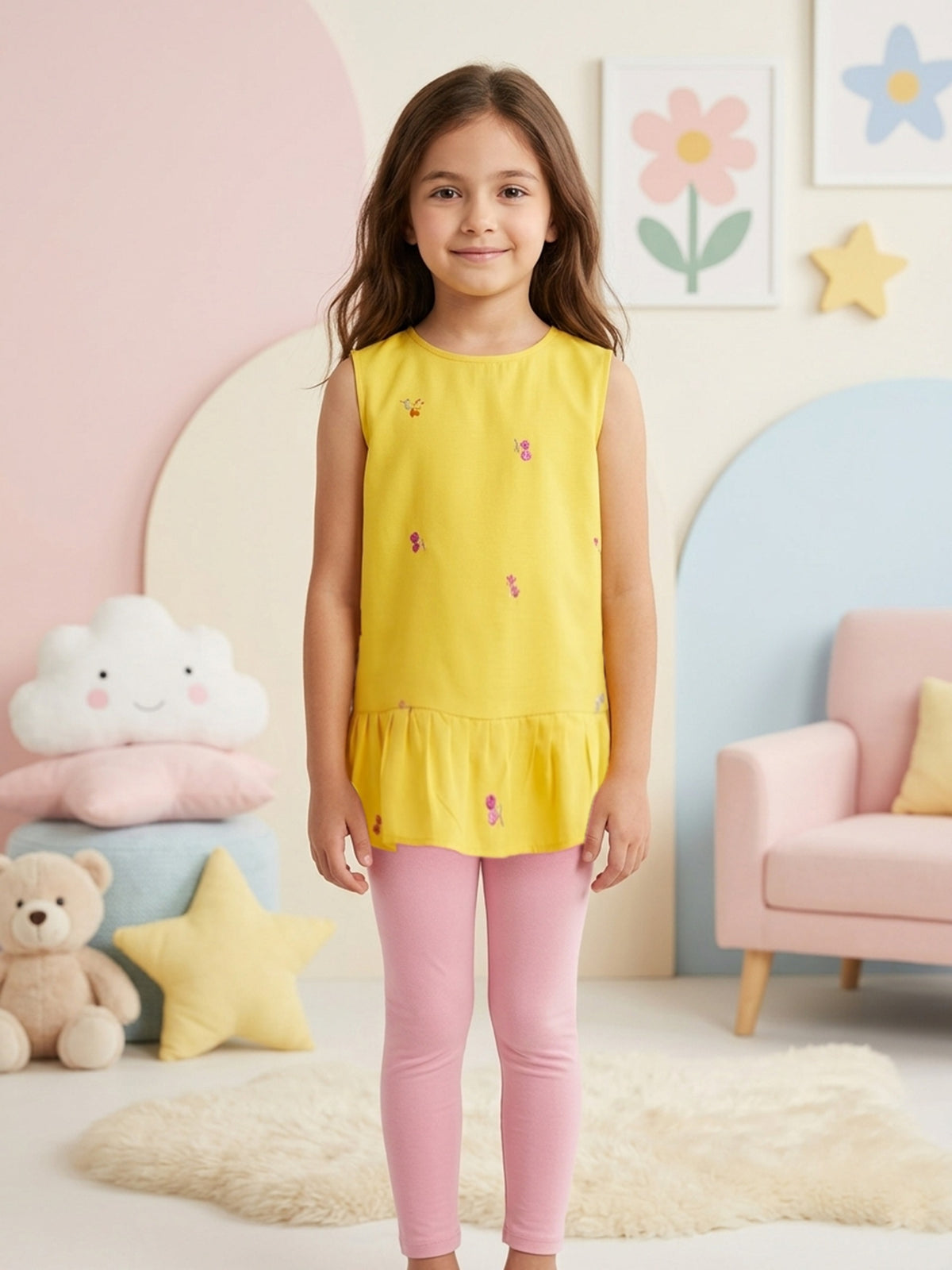 (Kids) 2 Piece - Embroidered Cambric Suit KD-031