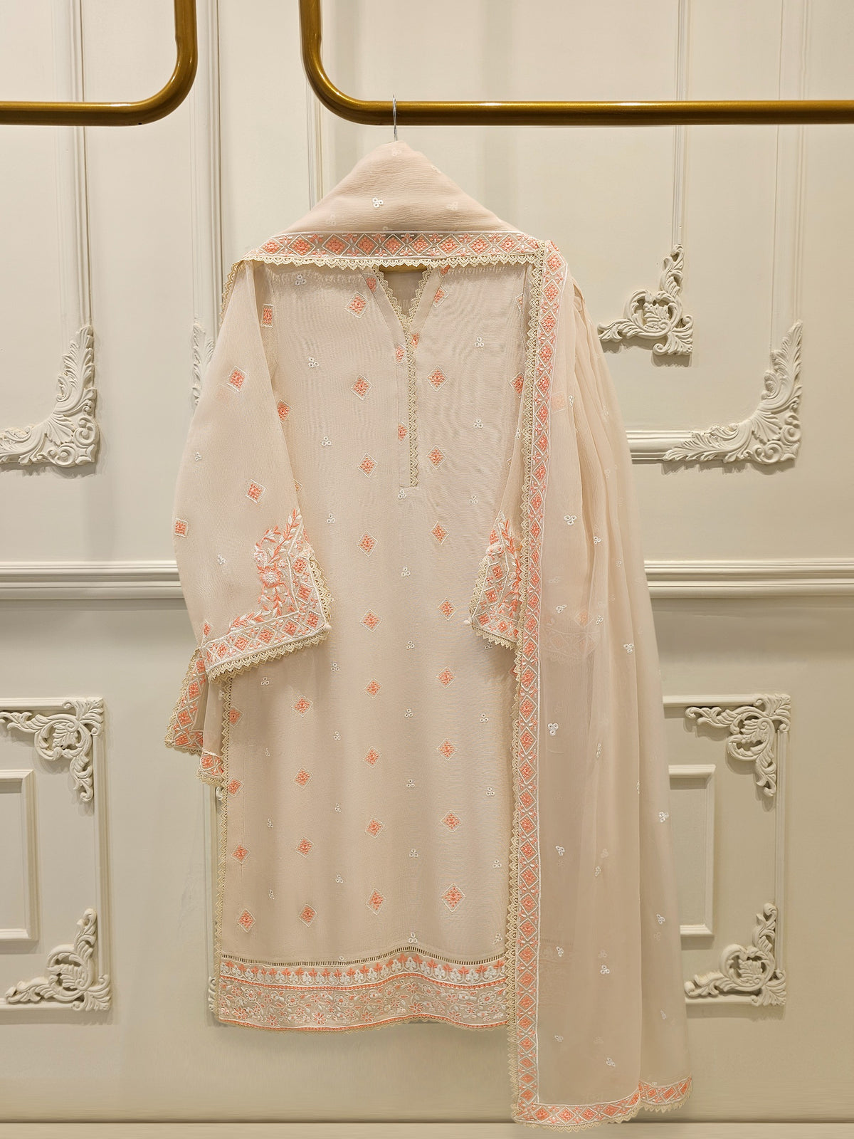 3 Piece - Pure Embroidered Cotton Net Suit S114653