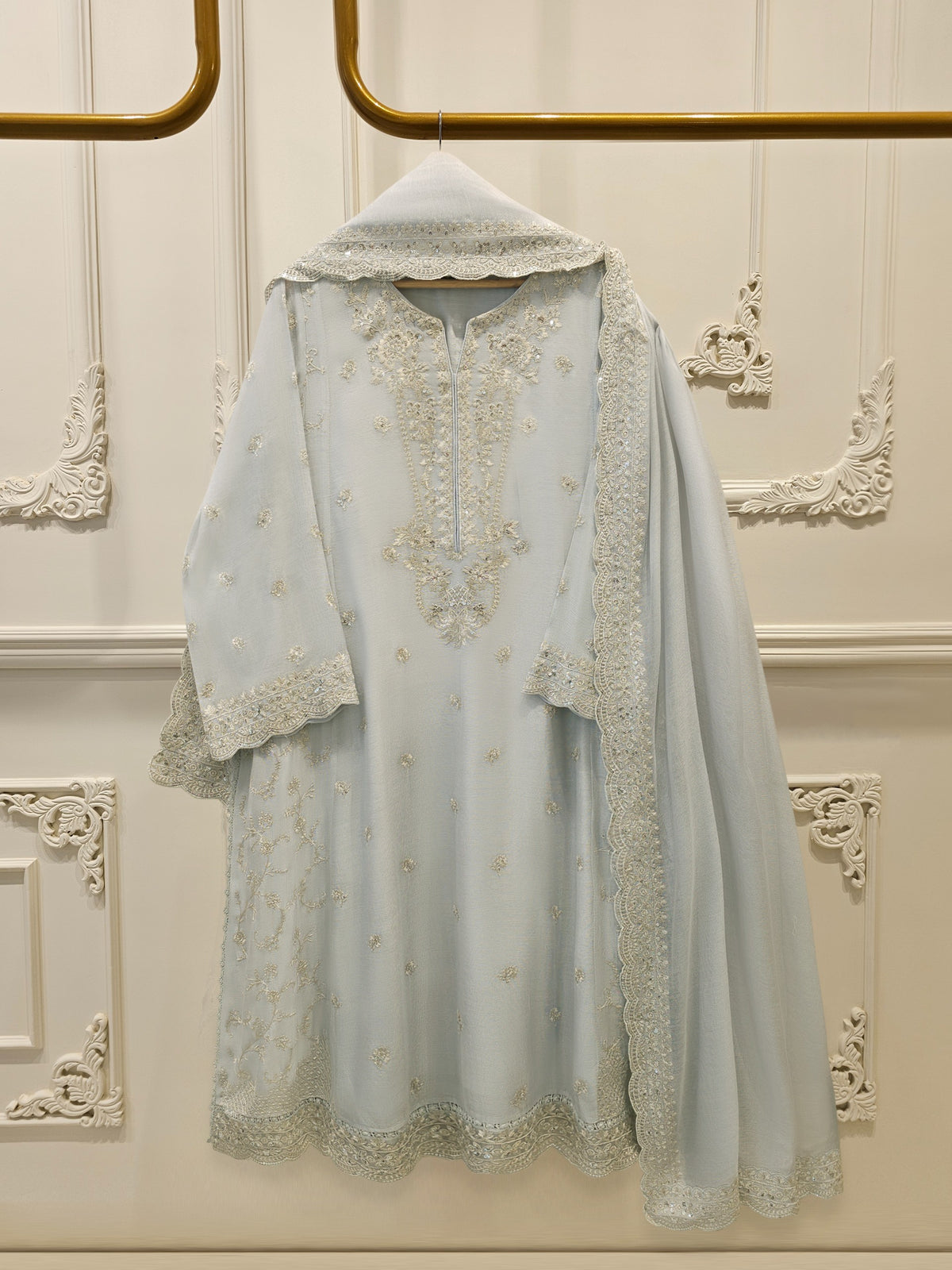3 Piece - Pure Embroidered Cotton Net Suit S114735