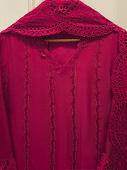 3 Piece - Pure Embroidered Cotton Net Suit S114875