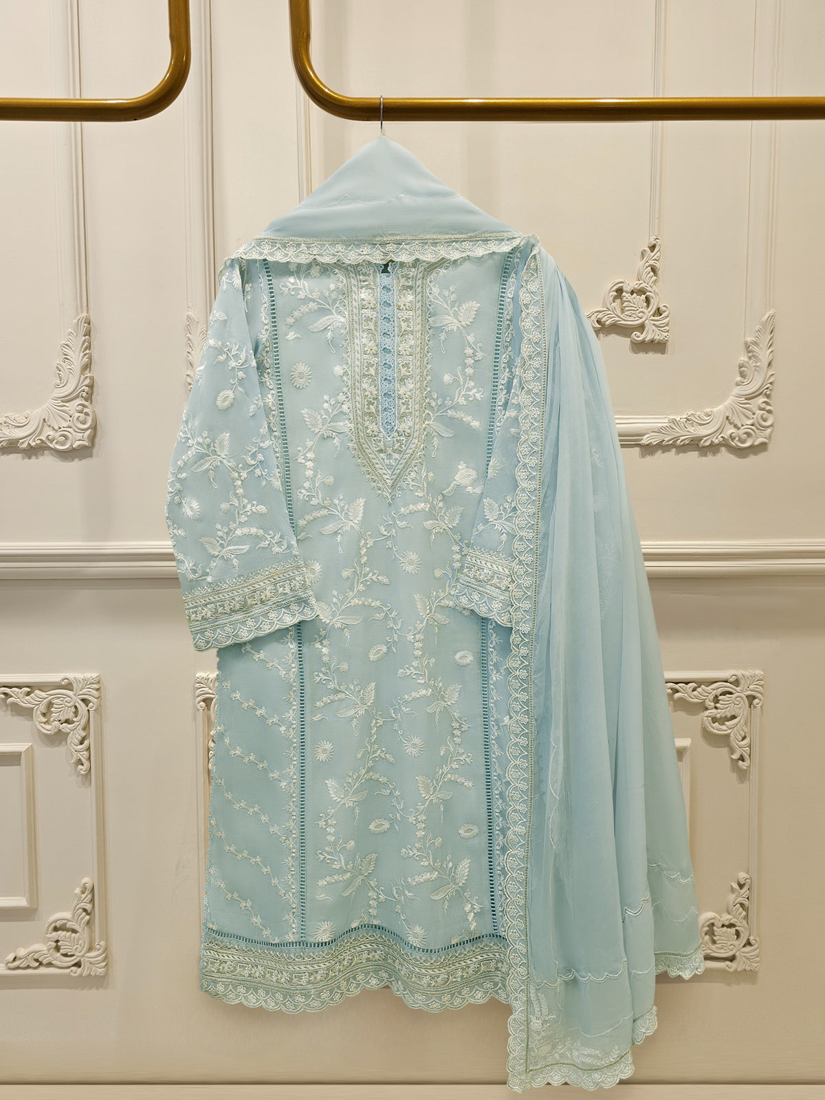 3 Piece - Pure Embroidered Cotton Net Suit S114322
