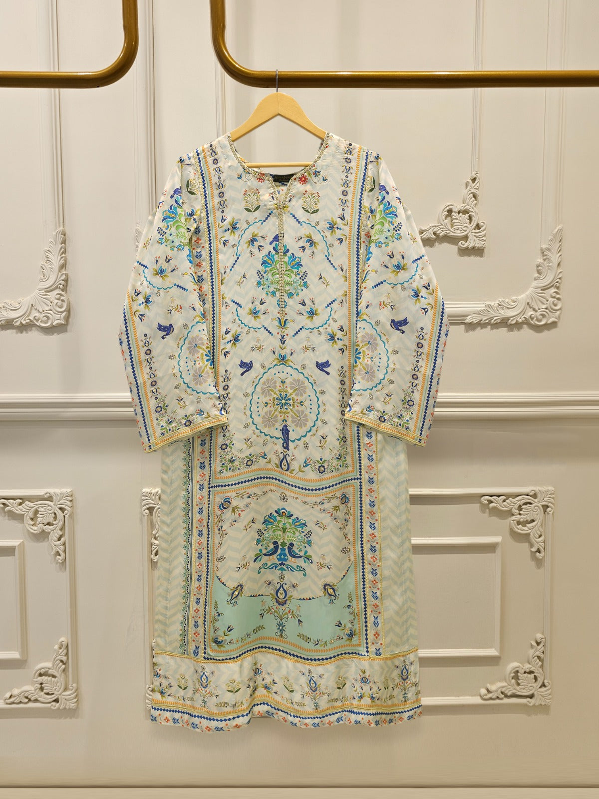 Pure Embroidered Charmeuse Silk Shirt S114965