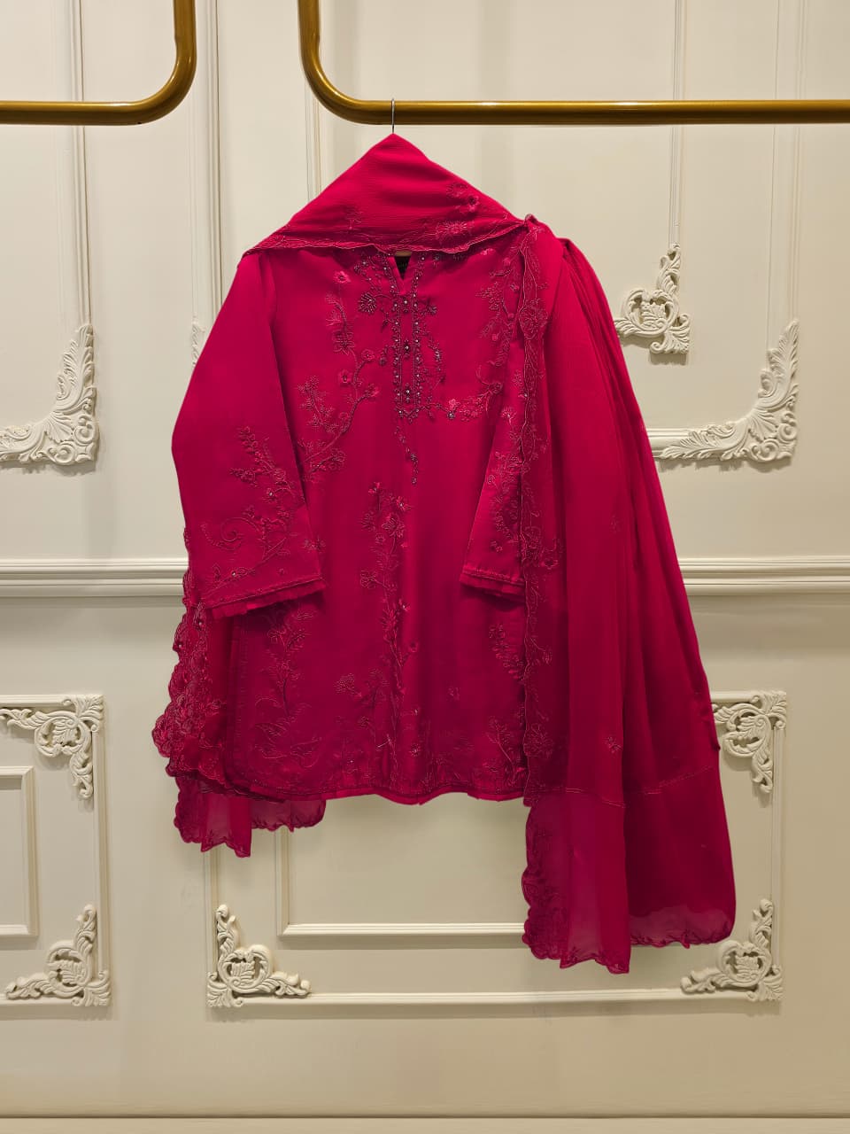 3 Piece- Pure  Shisha Silk Embroidered Suit S115108