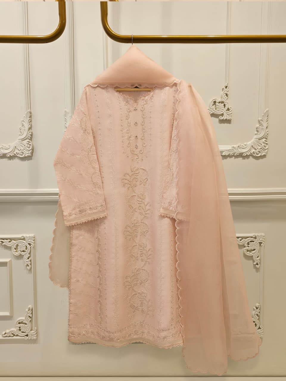 3 Piece- Pure  Shisha Silk Embroidered Suit S115122