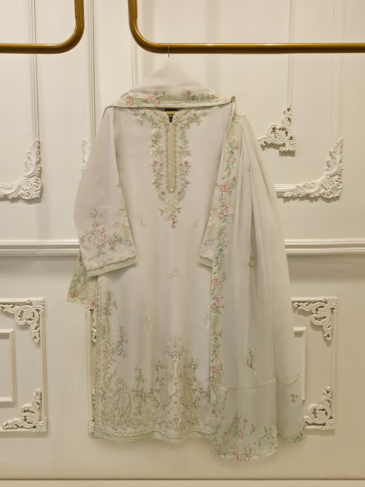 3 Piece- Pure  Shisha Silk Embroidered Suit S115118