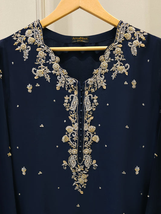 2 Piece- Pure Sheesha Silk Embroidered Suit MTO0002(Pre-Order)