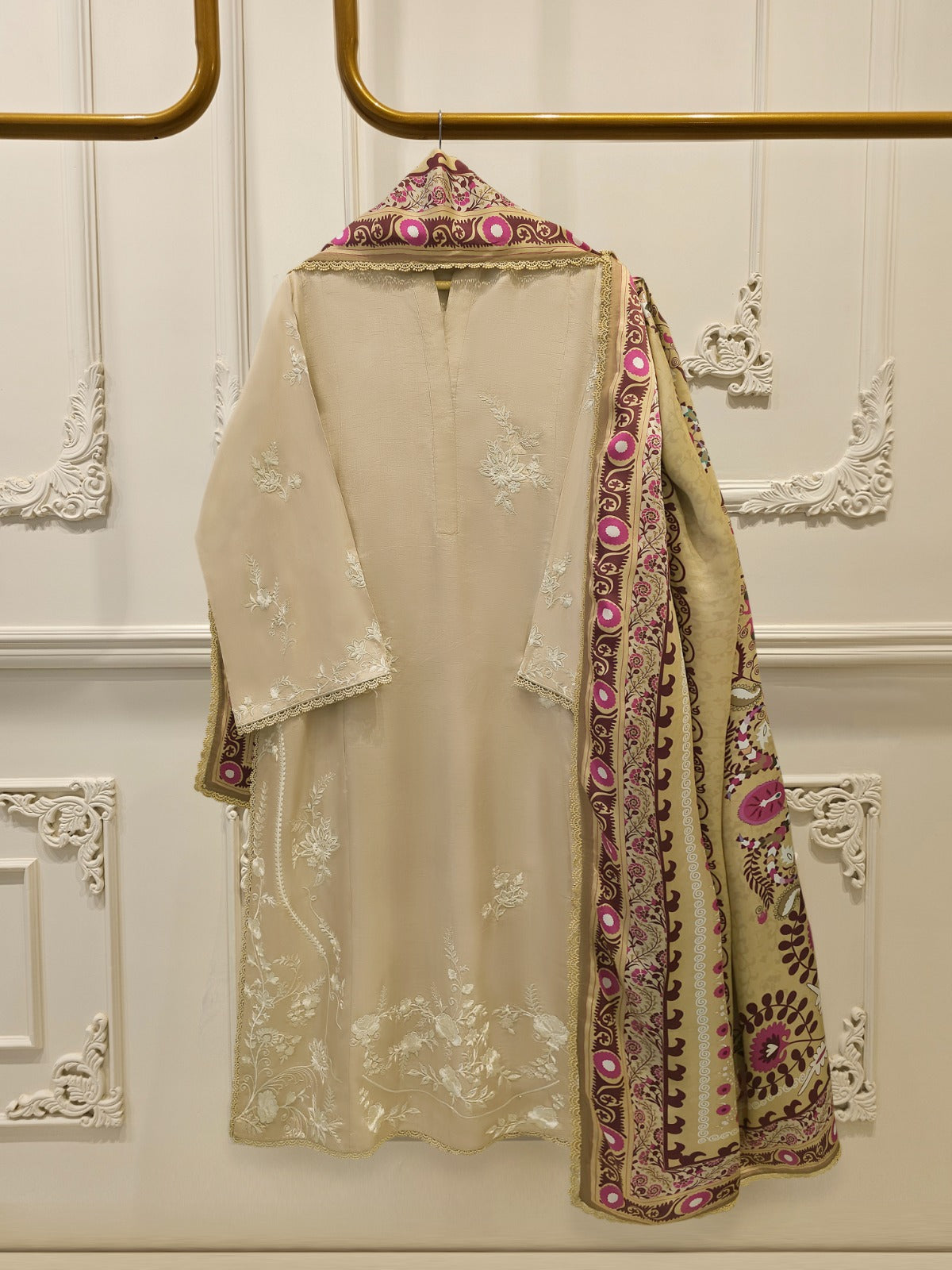 3 Piece- Pure Korean Silk Embroidered Suit S115400