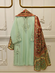 3 Piece- Pure Korean Silk Embroidered Suit S115545