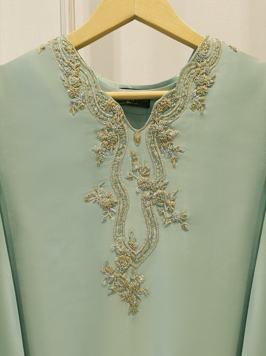 2 Piece- Pure Sheesha Silk Embroidered Suit MTO0004(Pre-Order)