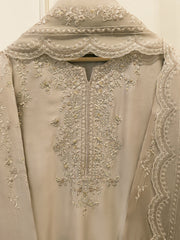 3 Piece- Pure  Sheesha Silk Embroidered Suit S115702