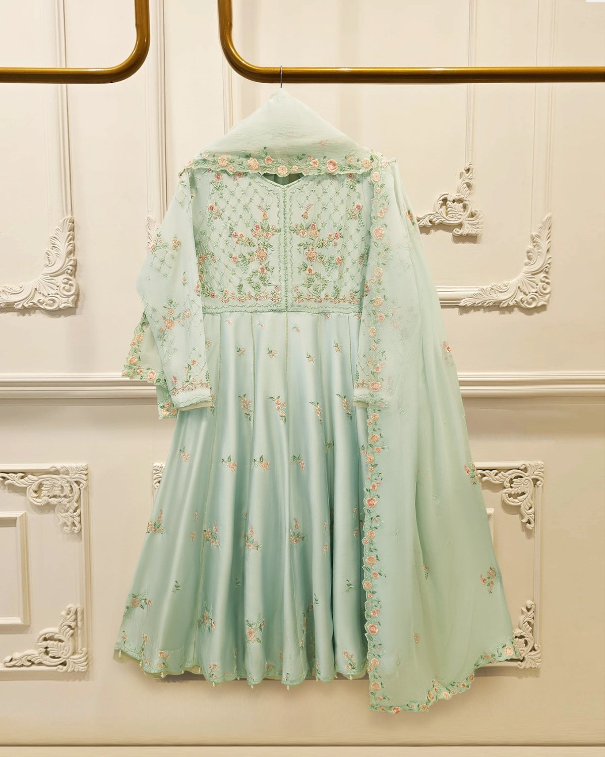 3 Piece- Pure Sheesha Silk Embroidered Suit MTO0006 (Make to Order)