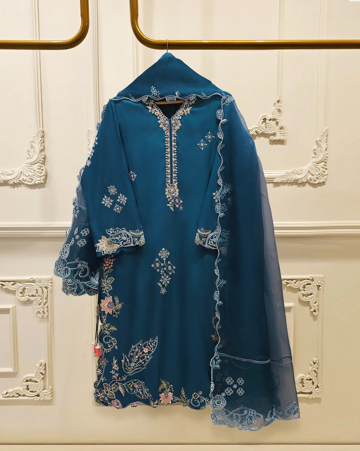 3 Piece - Pure Khaddi Silk Embroidered MTO0009 (Made to Order)
