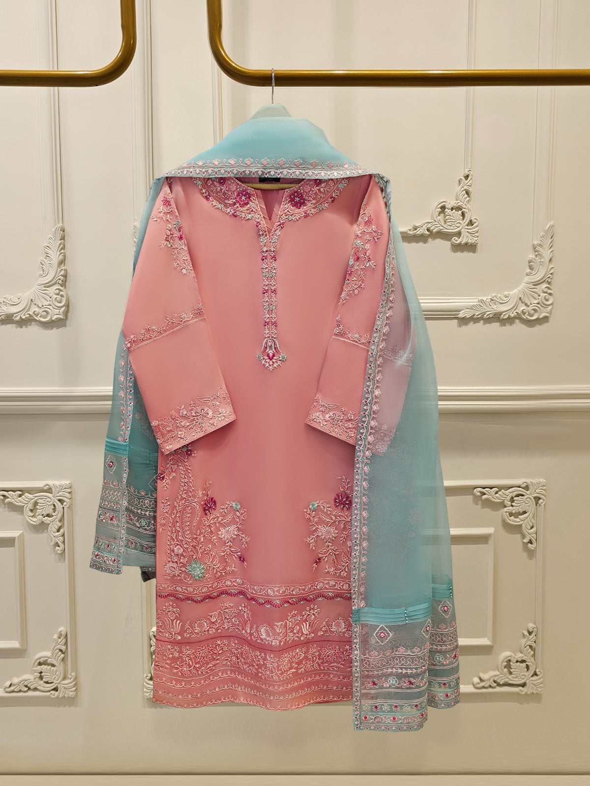 3 Piece - Pure Organza Embroidered Suit S111667