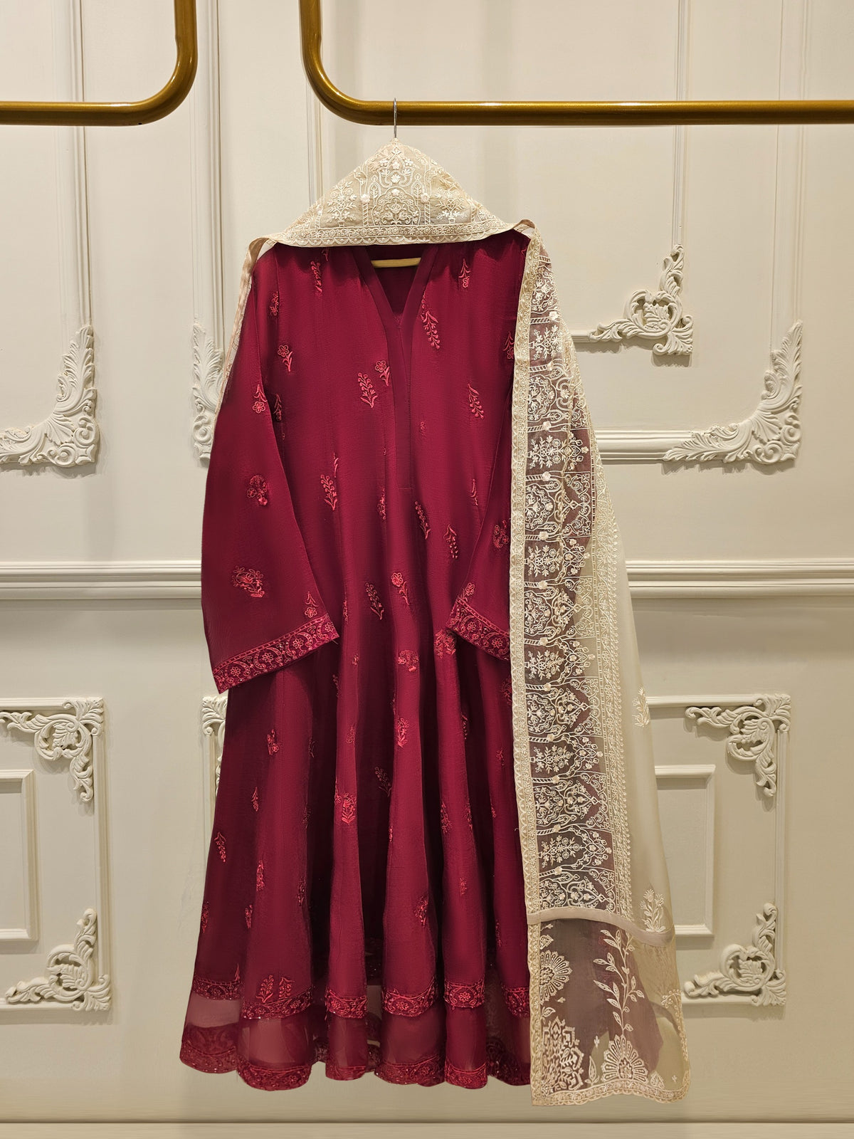 3 Piece - Pure Embroidered Cotton Net Suit S111795