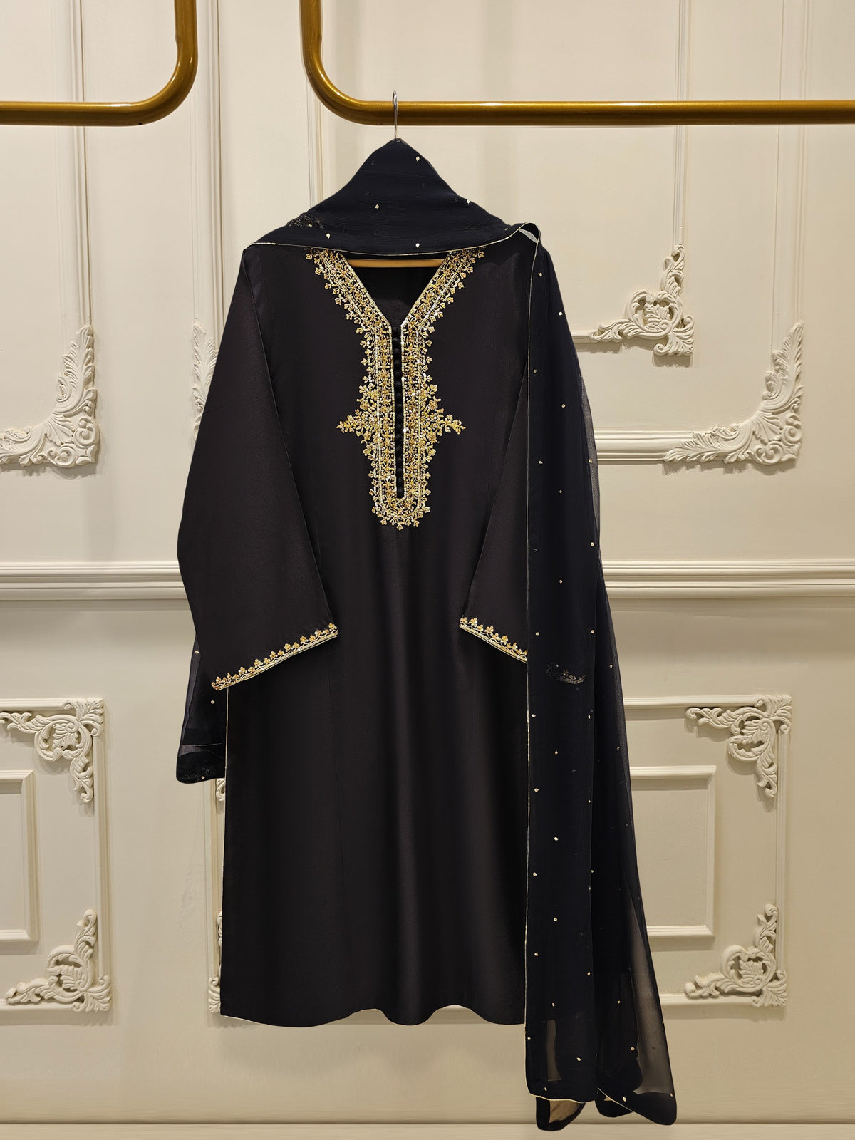 3 Piece- Pure Silk Net Embroidered Suit S111857