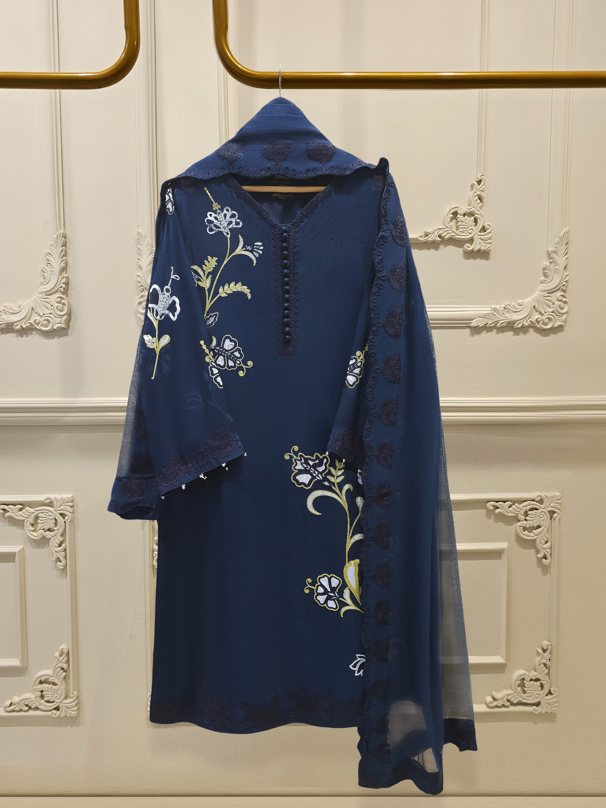 3 Piece - Pure Embroidered Cotton Net Suit S111888