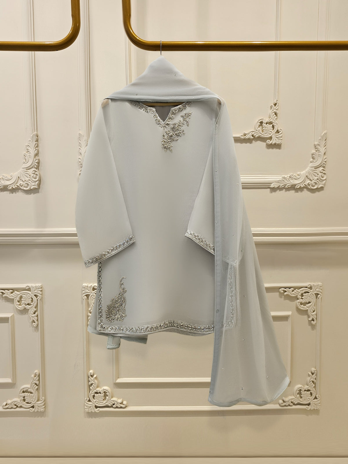 3 Piece - Pure Organza Embroidered Suit S111965