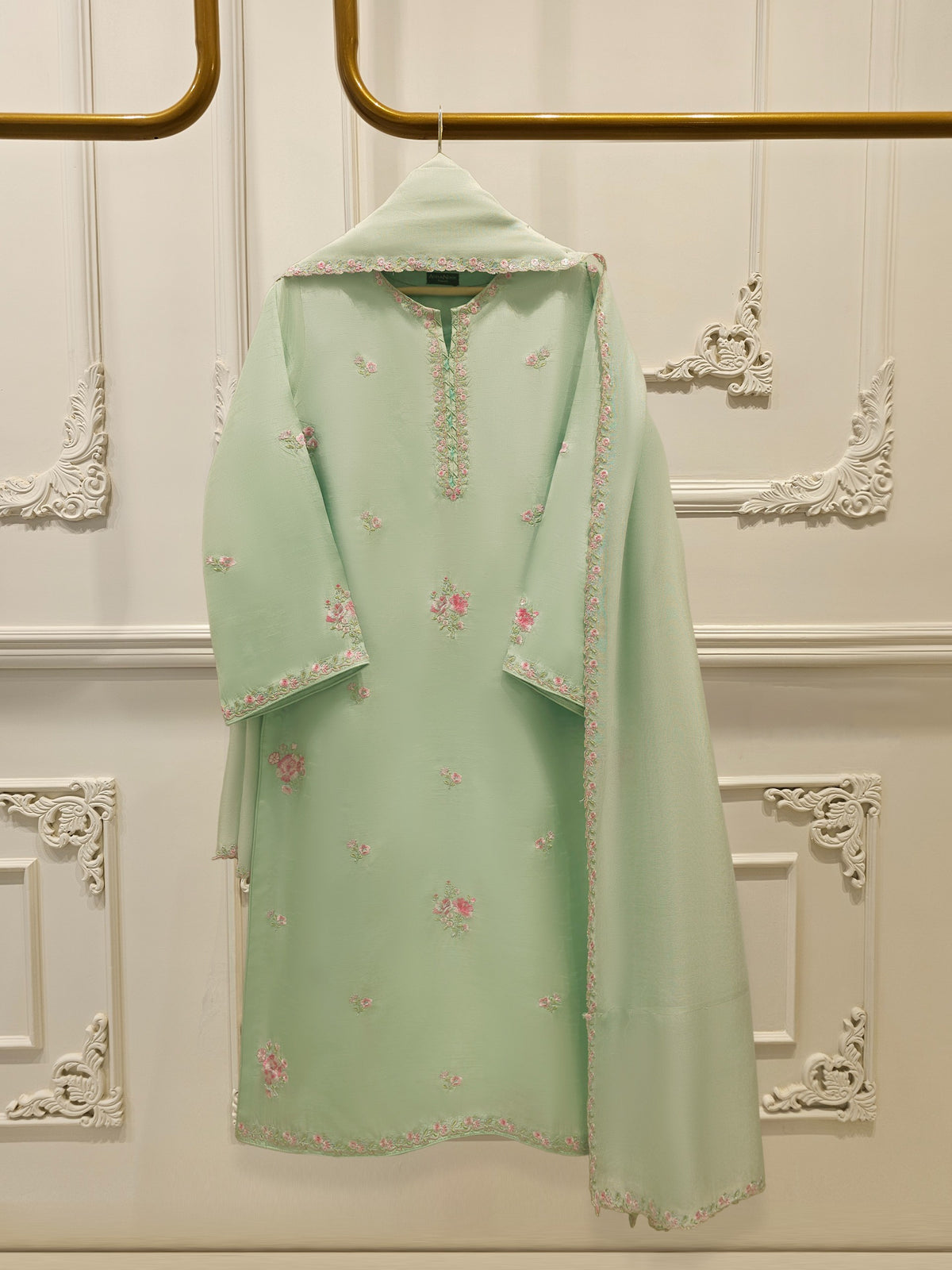 3 Piece- Pure Korean Silk Embroidered Suit S112001