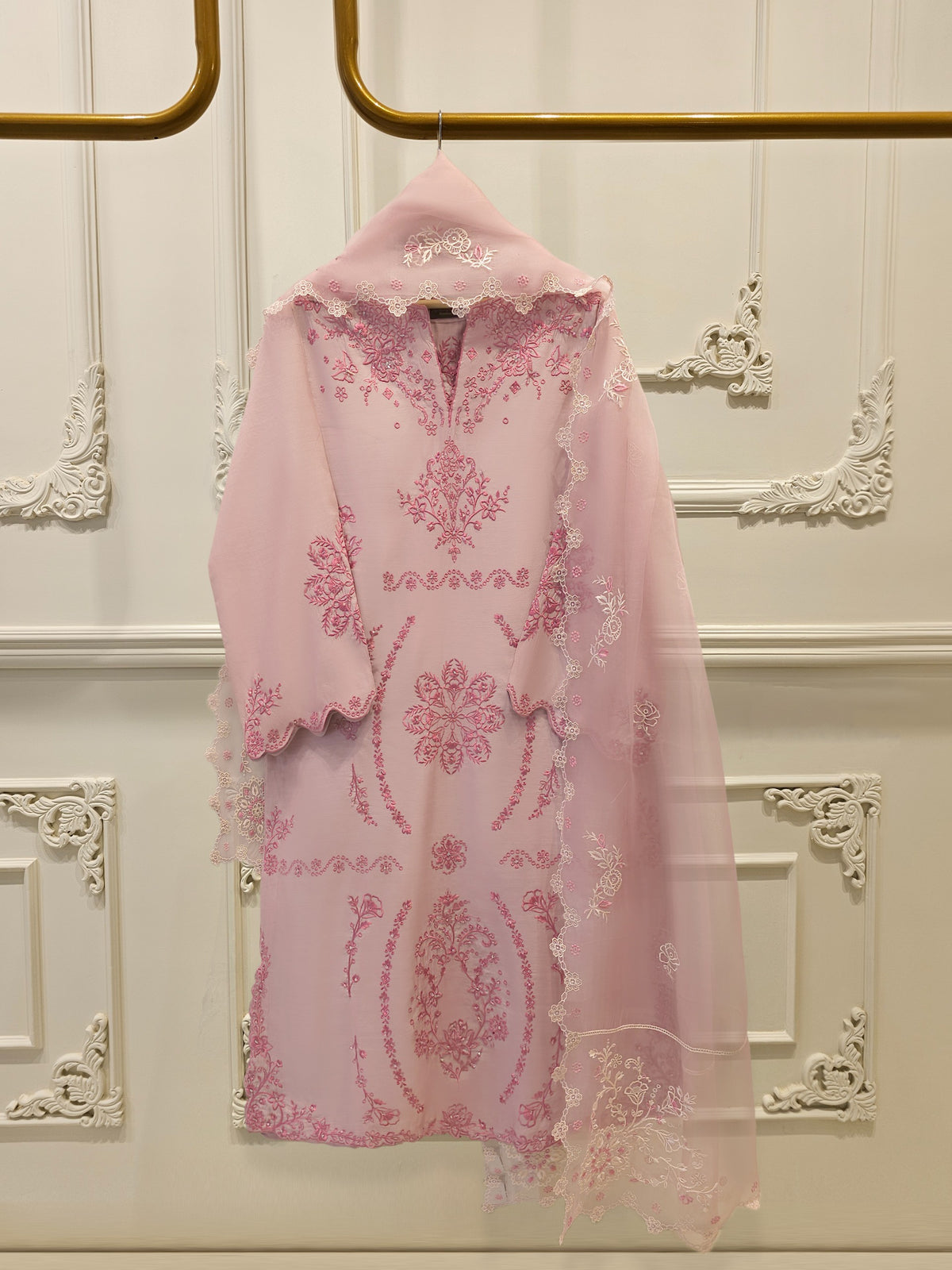 3 Piece- Pure Khadi Silk Embroidered Suit S112019