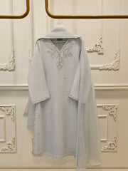 3 Piece - Pure Embroidered Cotton Net Suit S112035