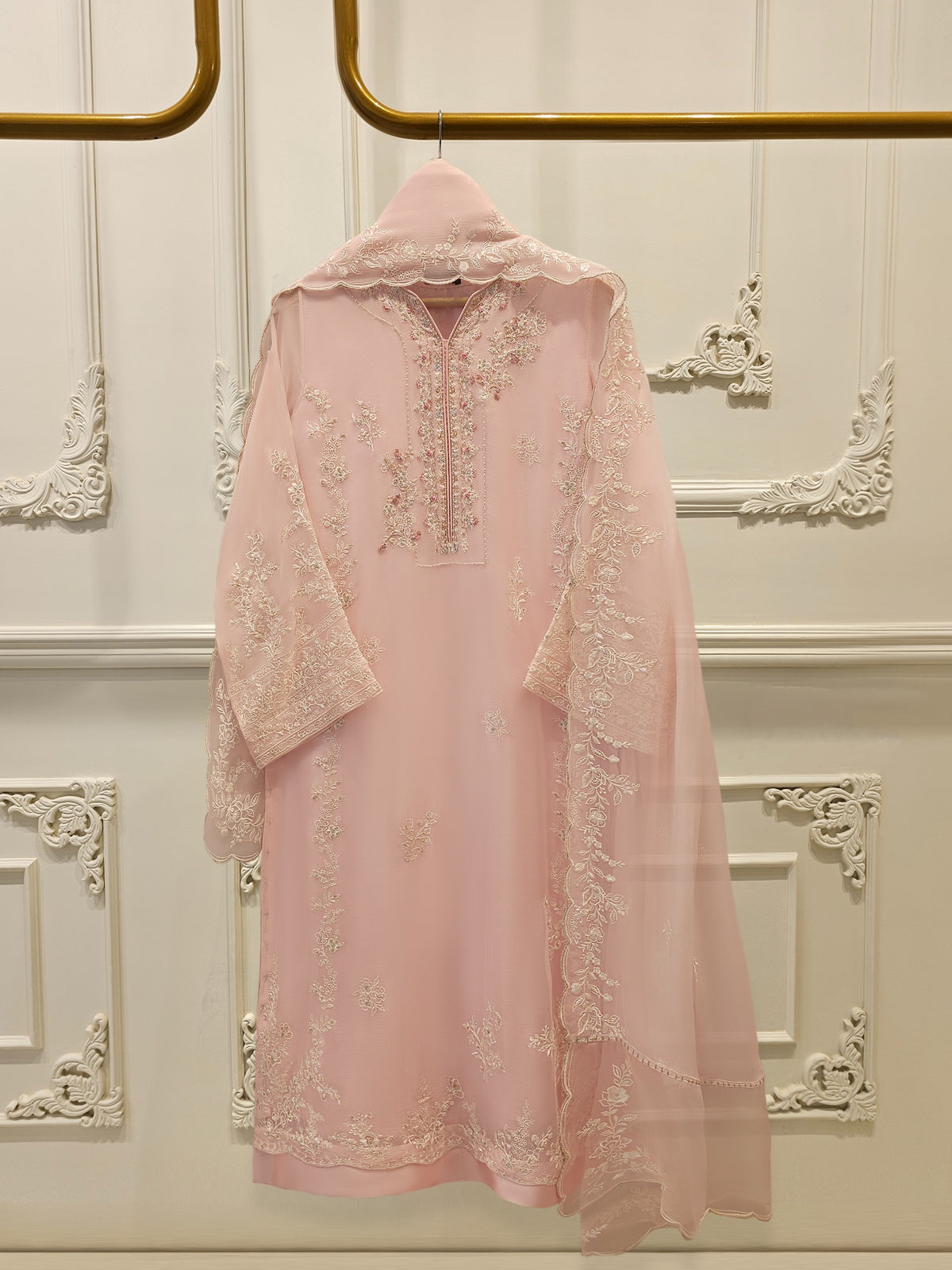 3 Piece - Pure Chiffon Embroidered Suit S112034