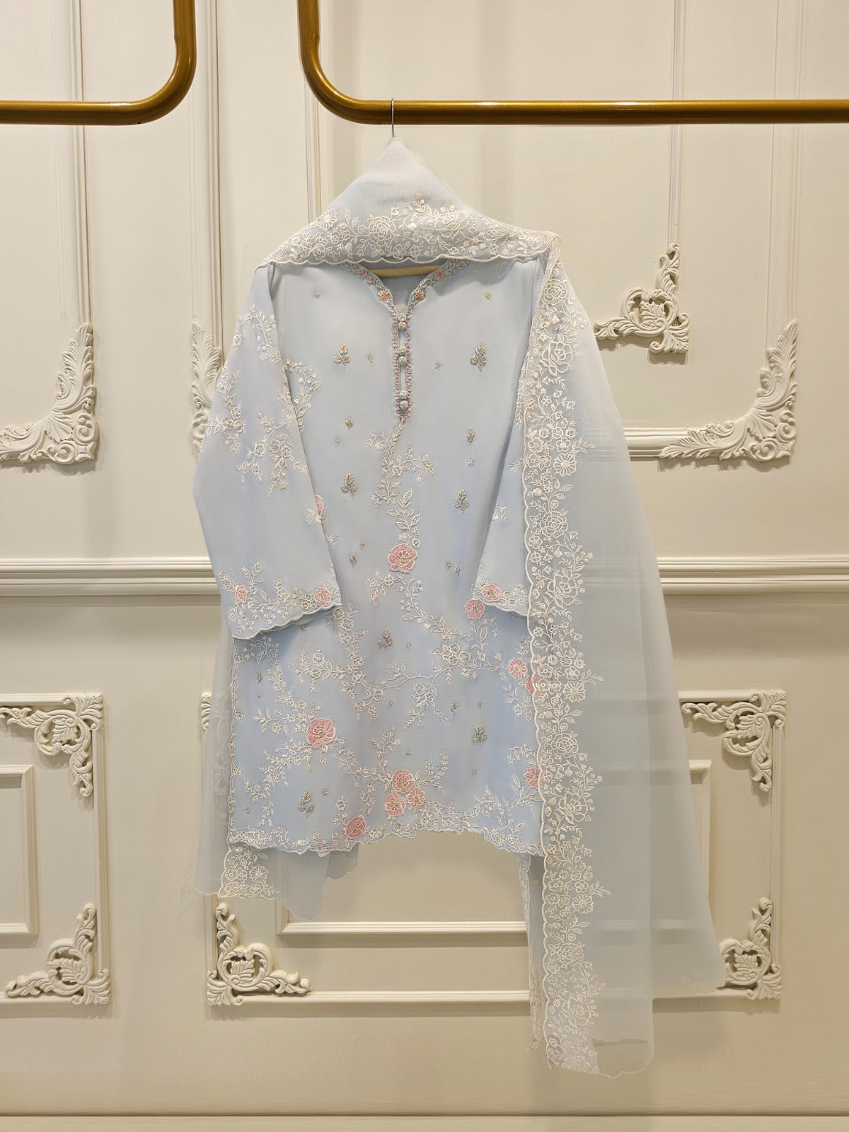 3 Piece- Pure Khadi Silk Embroidered Suit S112082