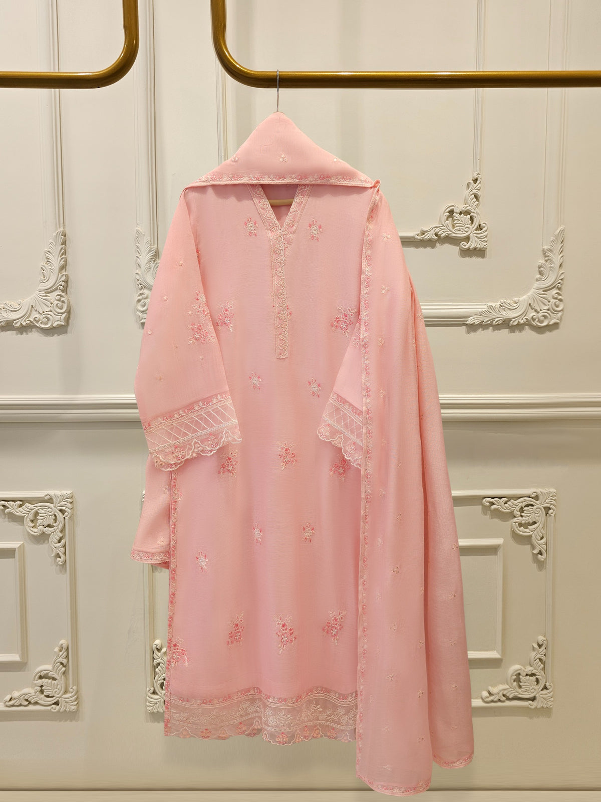 3 Piece - Pure Embroidered Cotton Net Suit S112110