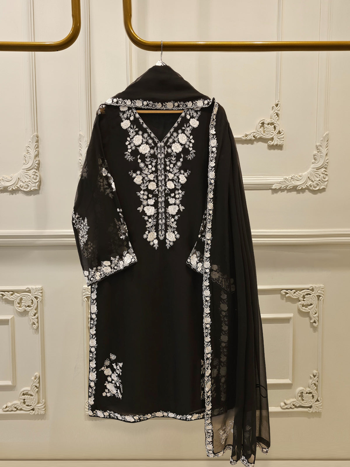 3 Piece - Pure Chiffon Embroidered Suit S112225