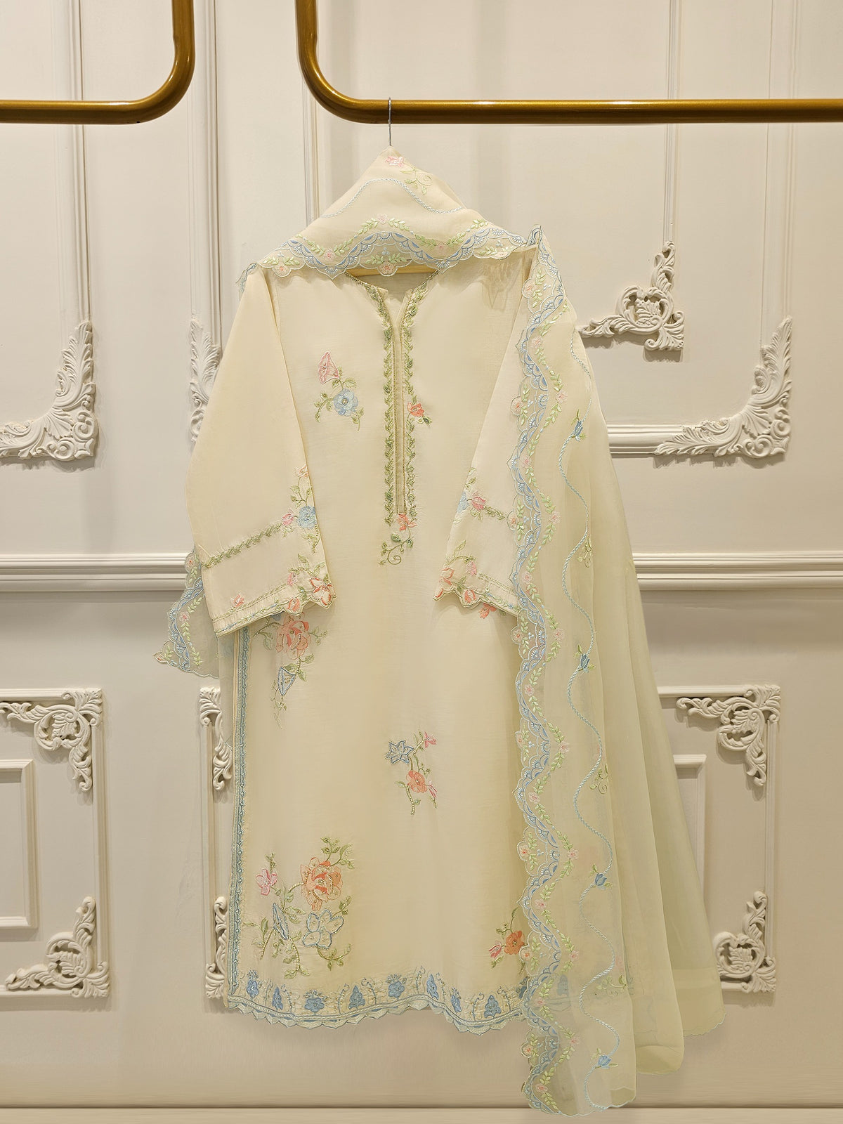 3 Piece- Pure Khadi Silk Embroidered Suit S112229