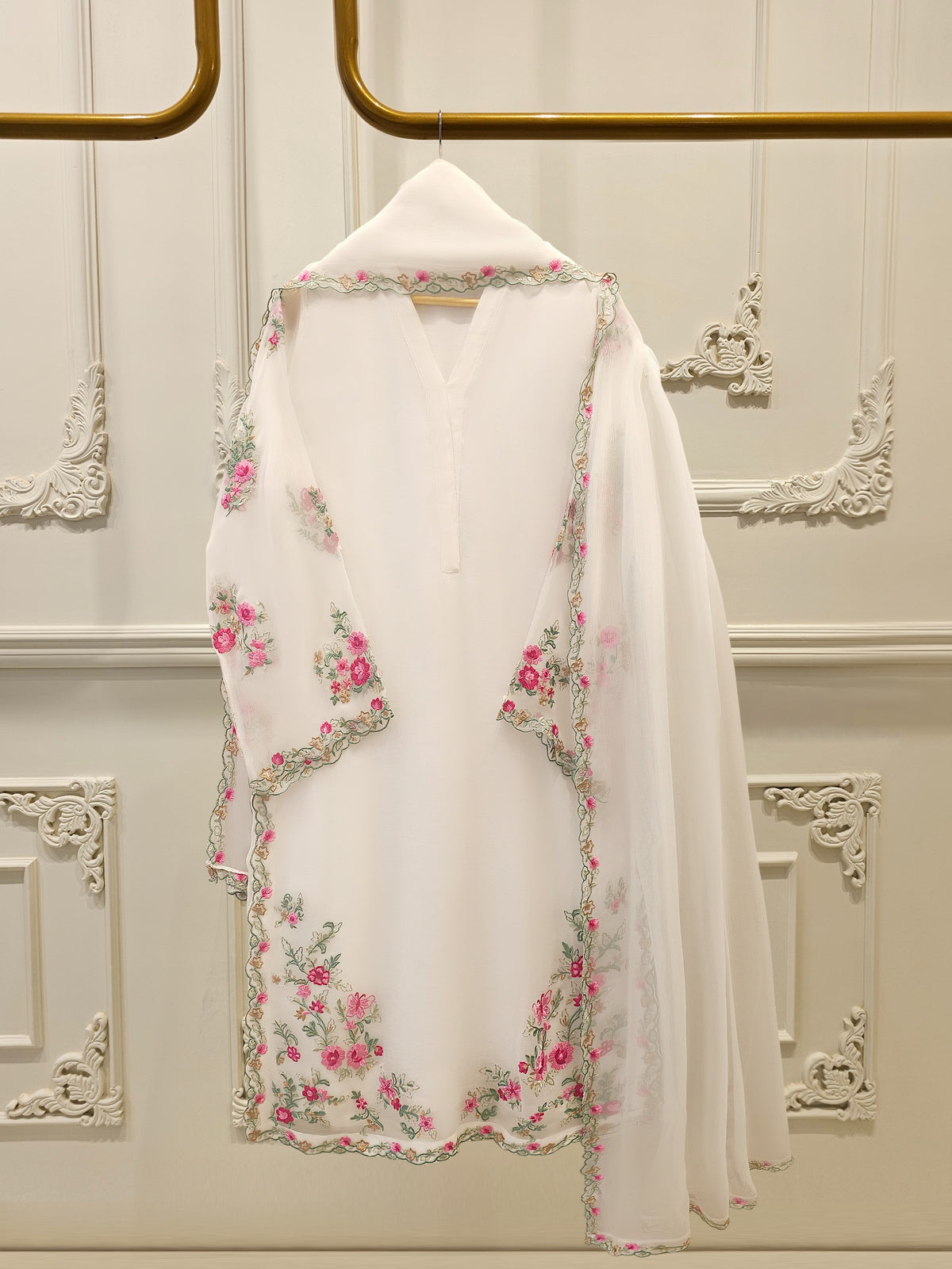 3 Piece - Pure Bamber Chiffon Embroidered Suit S112310