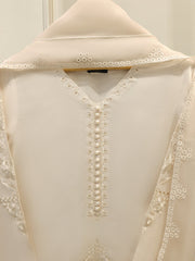 3 Piece- Pure Silk Net Embroidered Suit S112350