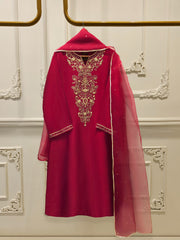 3 Piece-  Pure Embroidered Sheesha Silk Suit S112368