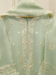 3 Piece - Pure Organza Embroidered Suit S112375